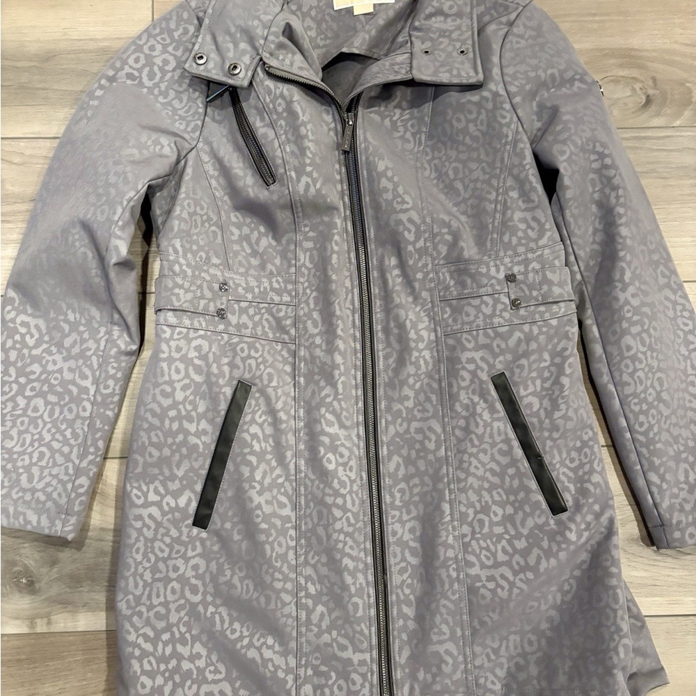 MICHAEL Michael Kors Gray Leopard Trench Coat Size M